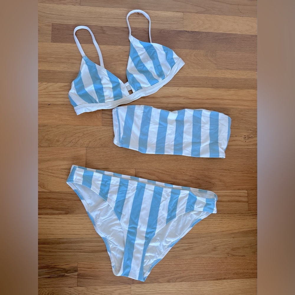 Lively - 3-Piece Bikini in Sky Blue and White Stripes - Size Medium